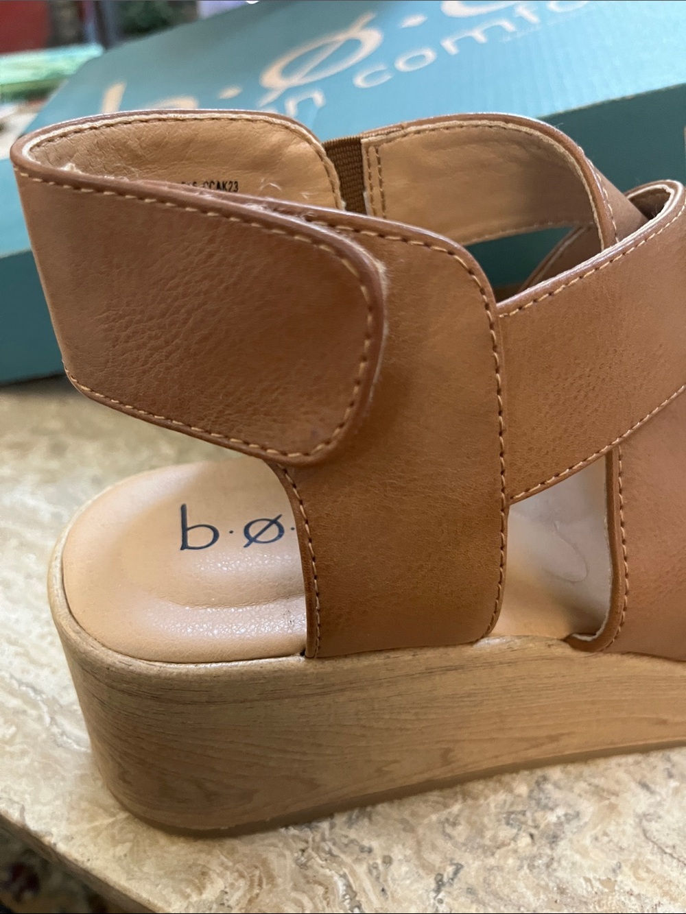 b.o.c. Shola Tan Brown Leather Wedge Sandals with Crisscross Straps - Picture 4 of 5